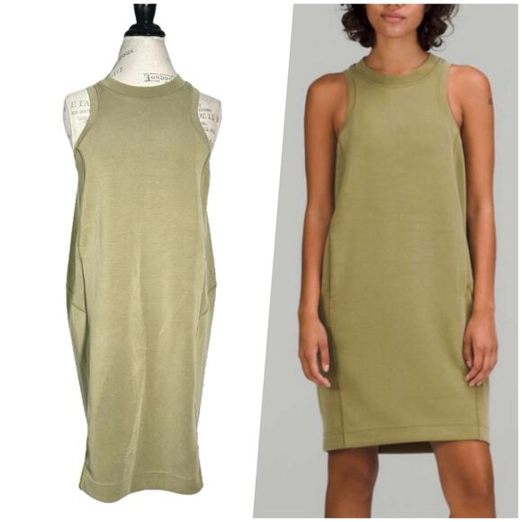 Lululemon | Women | Softstreme Back In Action Bronze Green Mini Dress | Size 6 - Picture 1 of 14